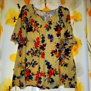 Denim and Company yellow floral shirt XL